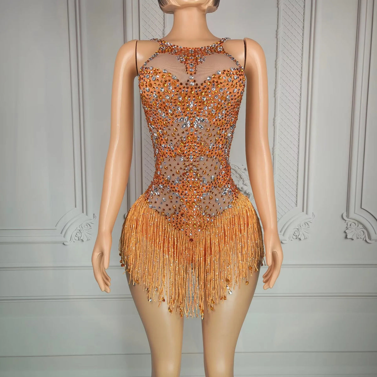 Women's Rhinestone Tassel Bodysuit | Sparkly Leotard for Stage, Nightclub & Dance Performance