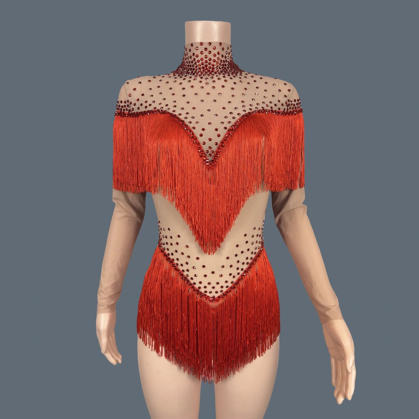 Sparkly Rhinestone Tassel Fringe Dance Performance Costume Stage Bodysuit