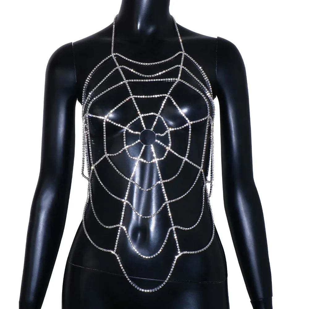 Spiderweb Rhinestone Bra & Brief Body Jewelry