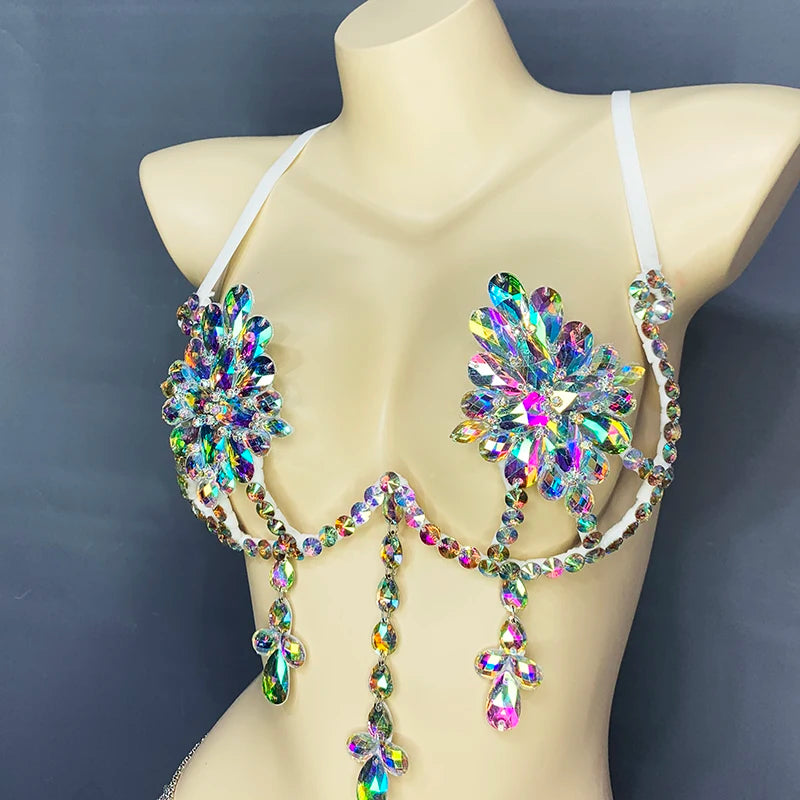 Sparkly Samba Carnival Stone Wire Bra Hand-Beaded Stage Costume Top