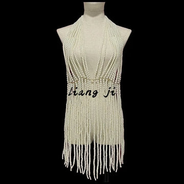 Pearl-Look Tassel Halter Bra Body Chain