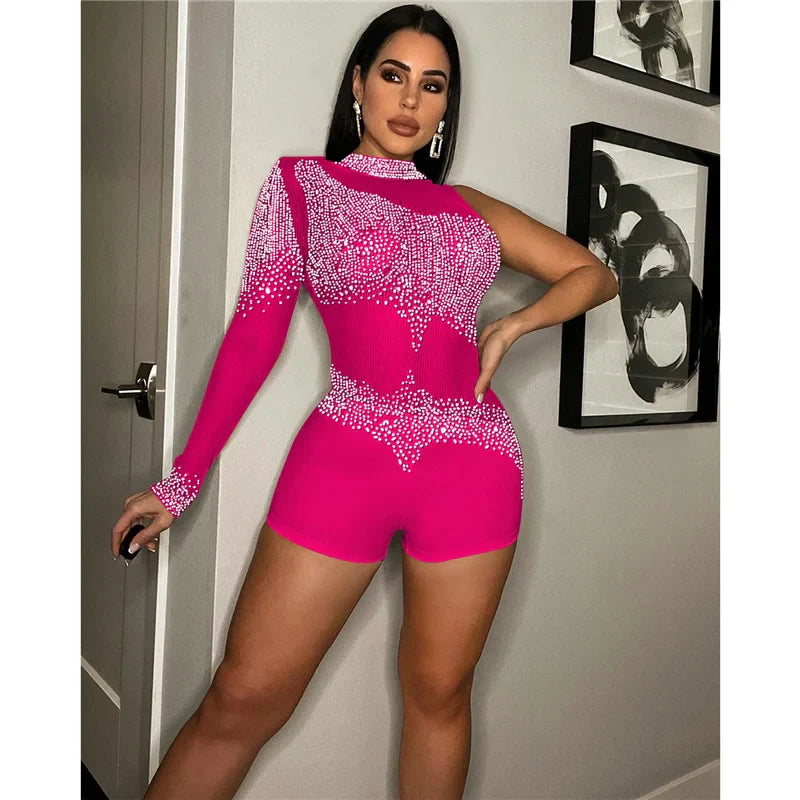 Sparkly Rhinestones Mesh Romper