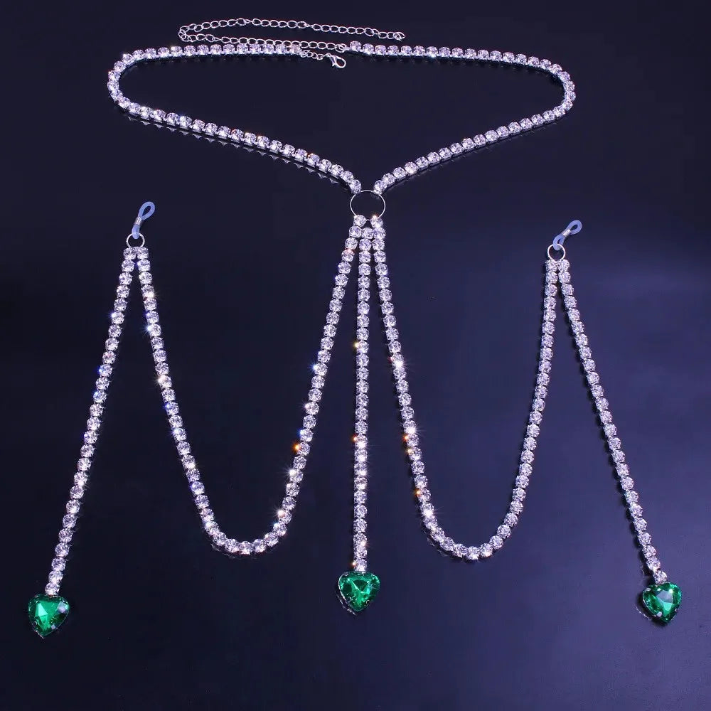 Dazzling Rhinestone Fringed Chest Chain & Love Heart Body Jewelry