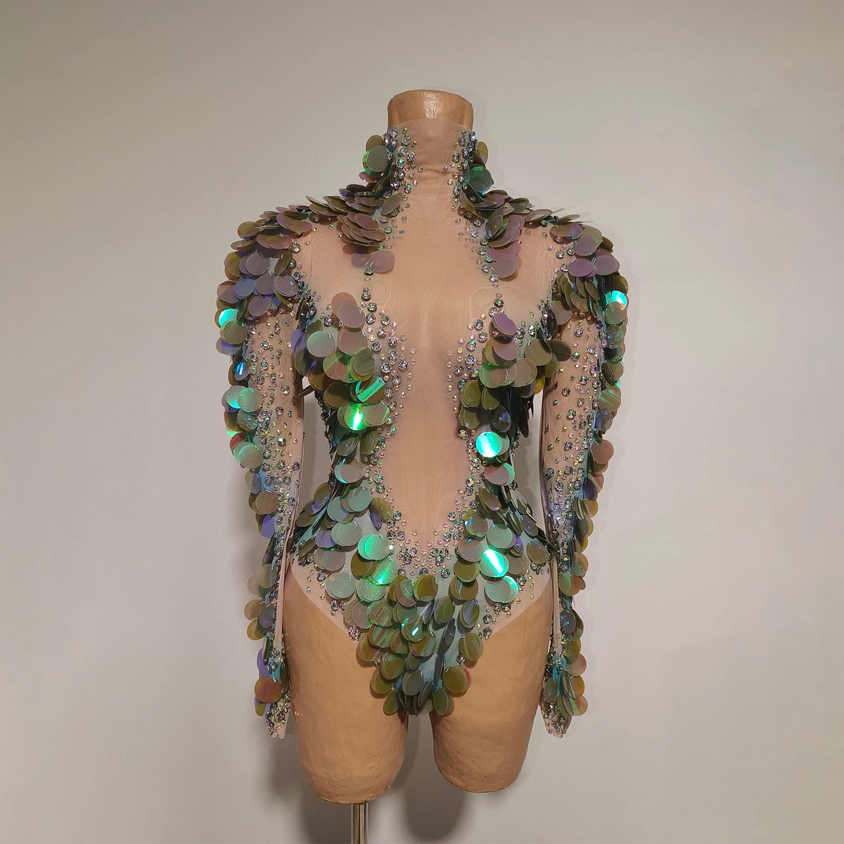 Vintage-Inspired Sequins AB Rhinestones Leotard Costume