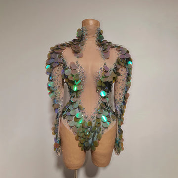 Vintage-Inspired Sequins AB Rhinestones Leotard Costume