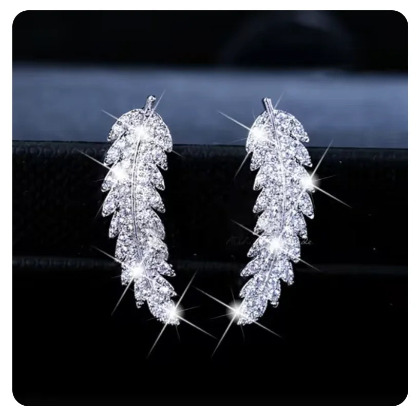 Crystal Leaf Feather Ear Climbers