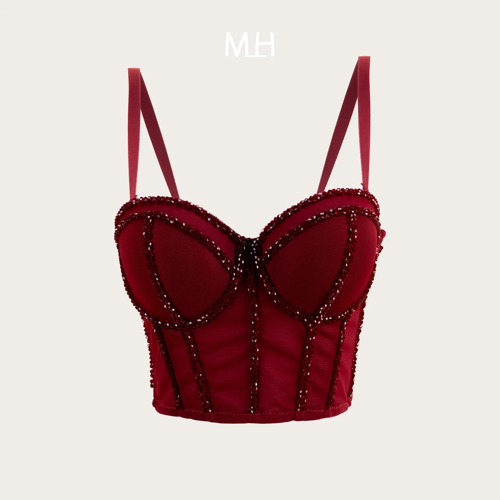 Pearl Beaded Bustier Corset Crop Top Push-Up Evening Party Camisole