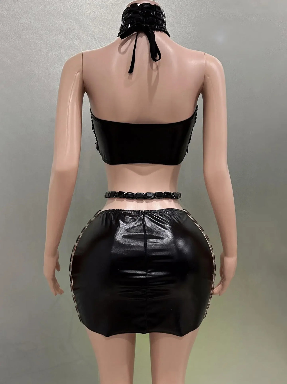 Vintage-Inspired Sparkly Rhinestones Two-Piece Backless Top And Mini Skirt Set