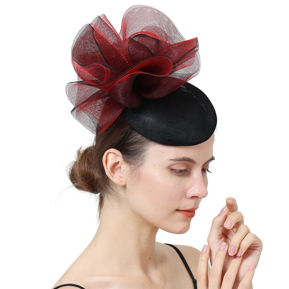 18cm Two-Tone Floral Bow Sinamay Fascinator Kentucky Derby Tea Party Pillbox Hat
