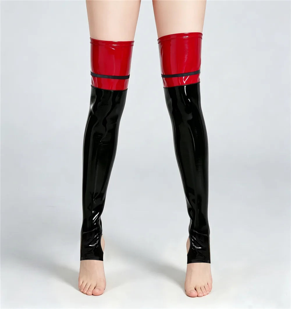 PU Faux Leather Patchwork Thigh-High Open-Foot Boot Stockings