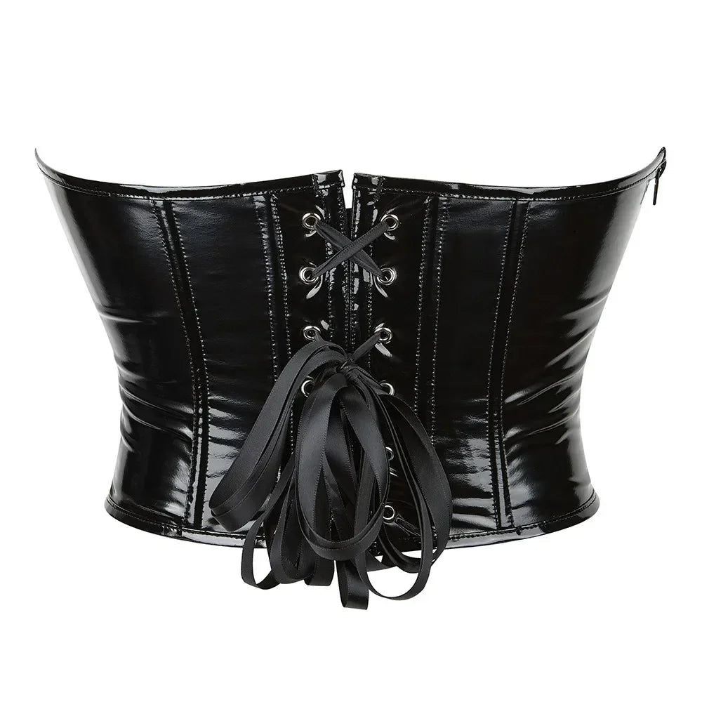 Shiny PVC PU Leather Bustier Corset Crop Top Body Shaper Vest