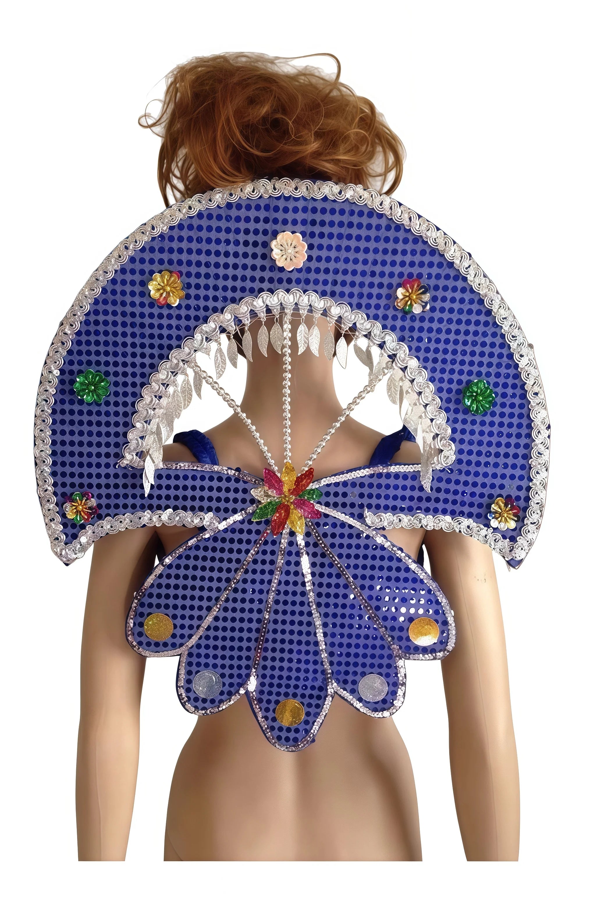 Sequined Butterfly-Style Costume Backpiece with Draped Chain