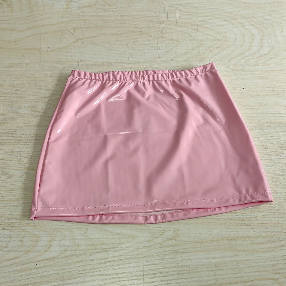 Glossy PU Faux Leather Micro Mini Skirt High-Stretch Liquid Shine Pencil Skirt