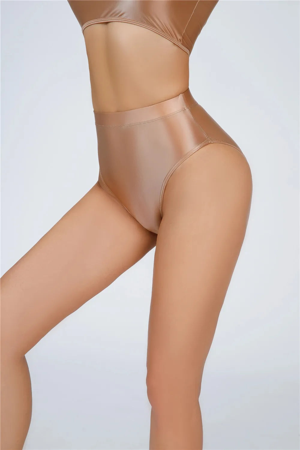 High-Waist Oil Glossy Sheer G-String Thong Satin Smooth Seamless Briefs