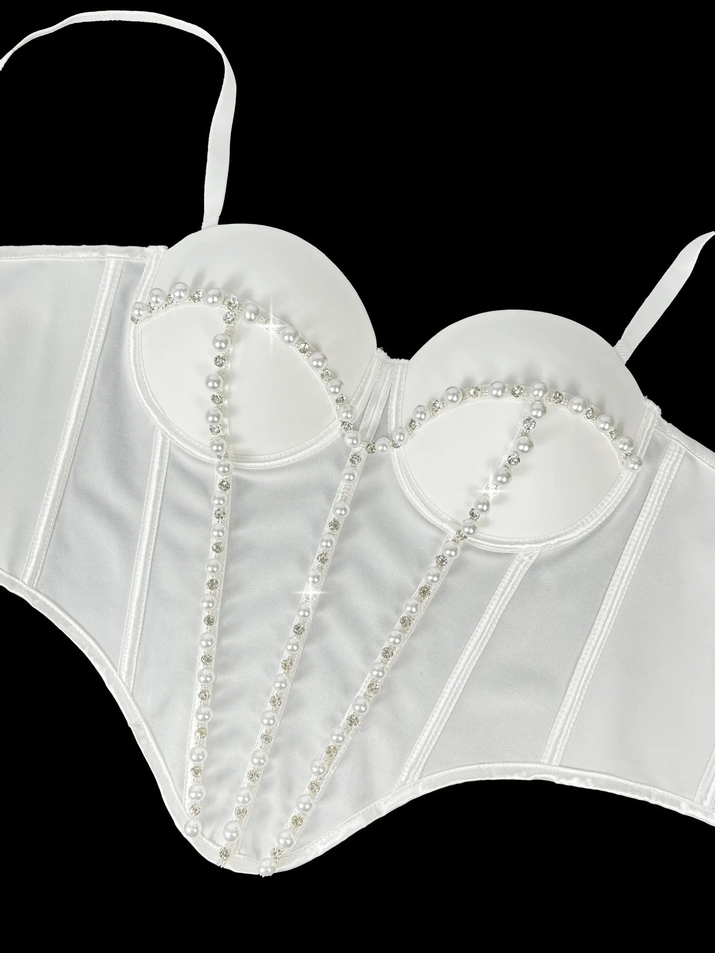Pearl Embroidered Bustier Corset Crop Top High Street Evening Bralette