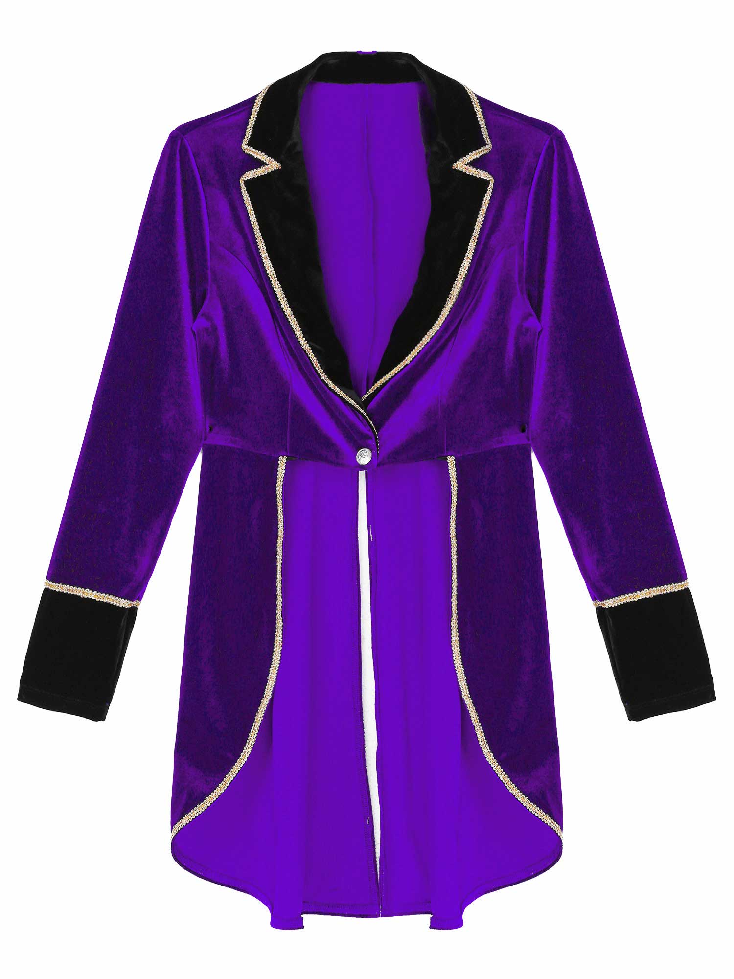 Velvet Circus Ringmaster Gold-Trimmed Swallow-Tail Blazer Coat