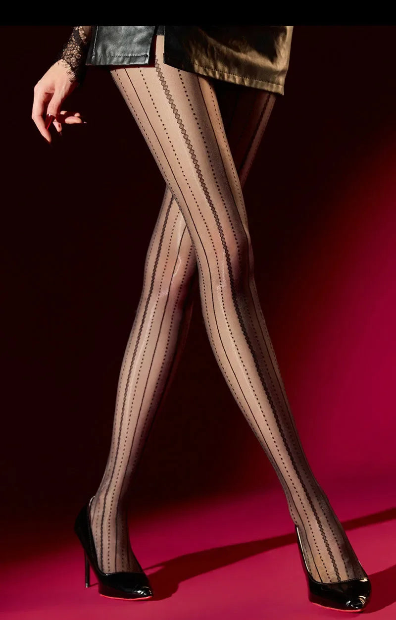 Striped Oil Glossy Sheer High-Waist Shaping Pantyhose Shiny Dance Tights