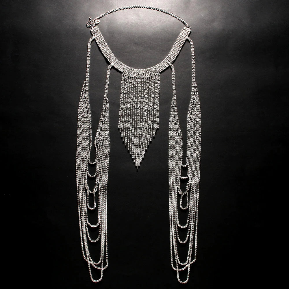 Showgirl Rhinestone Shoulder Chain & Tassel Body Jewelry
