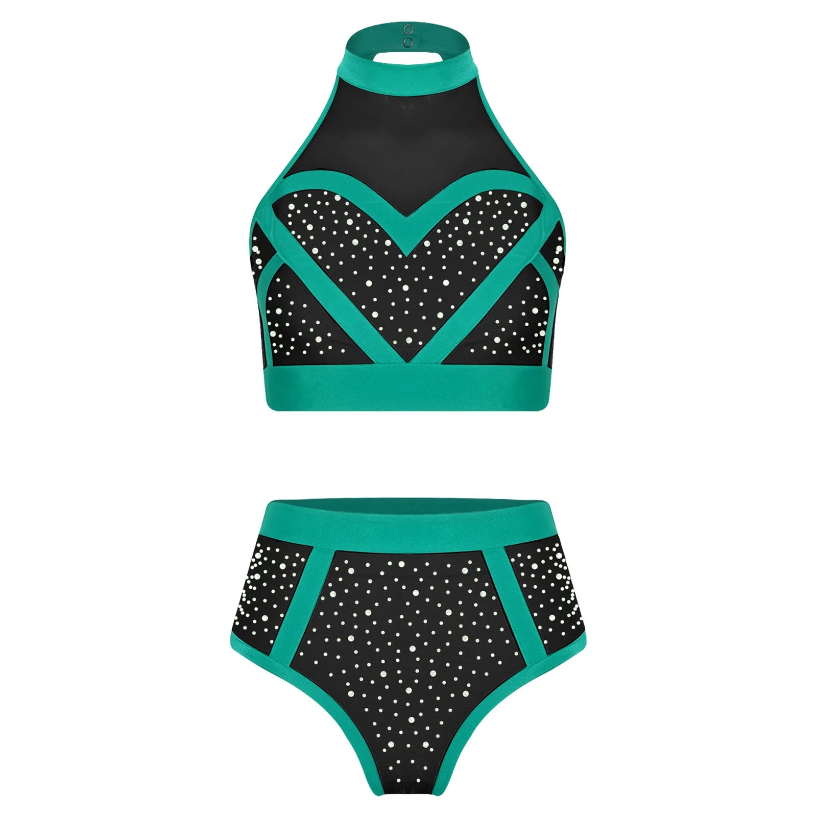 Rhinestone Halter Crop Top & High-Waist Briefs Set Sparkle Two-Piece Dance Set