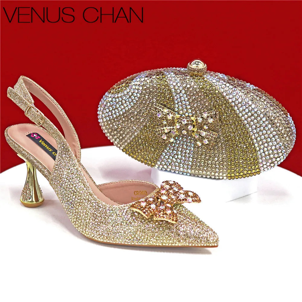 High Quality Rhinestone Heels and Bag Set