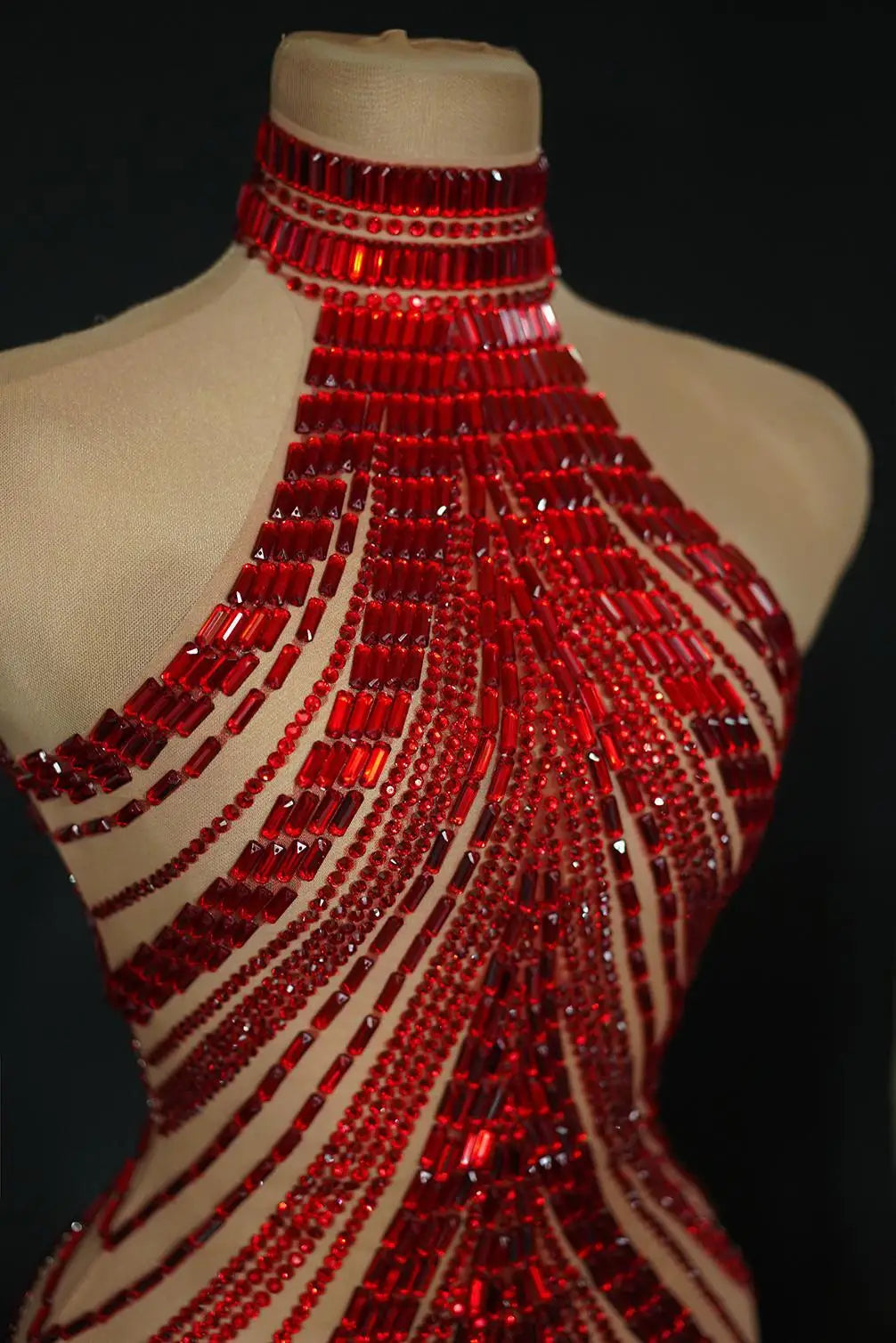 Sparkly Rhinestone High-Neck Sheath Mini Dress Stage Dance Costume