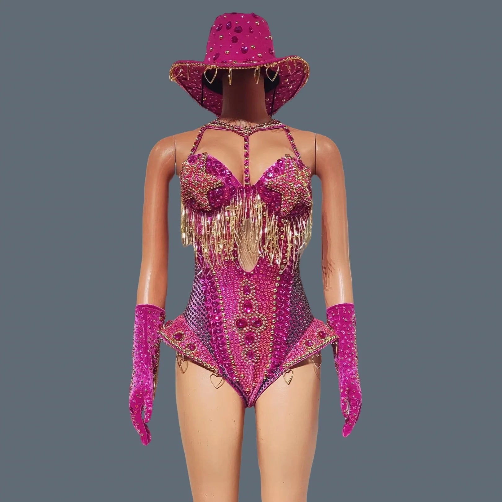 The Stardust Showstopper 4-Piece Rhinestone Ensemble – Luxury Stage Bodysuit & Jumpsuit Set