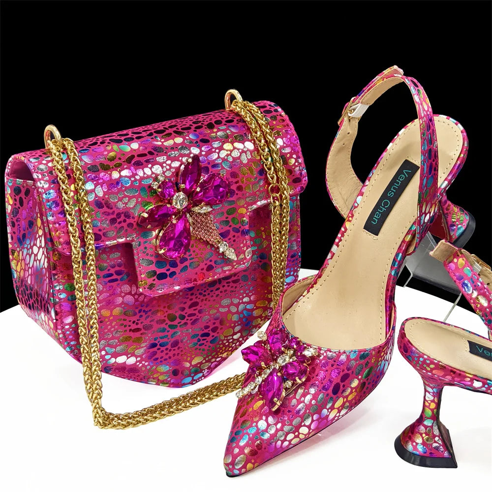 Italian Fuchsia Shoes And Bag Set