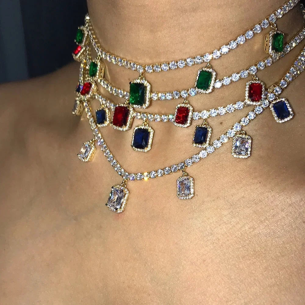 Layered Rhinestone Pendant Choker