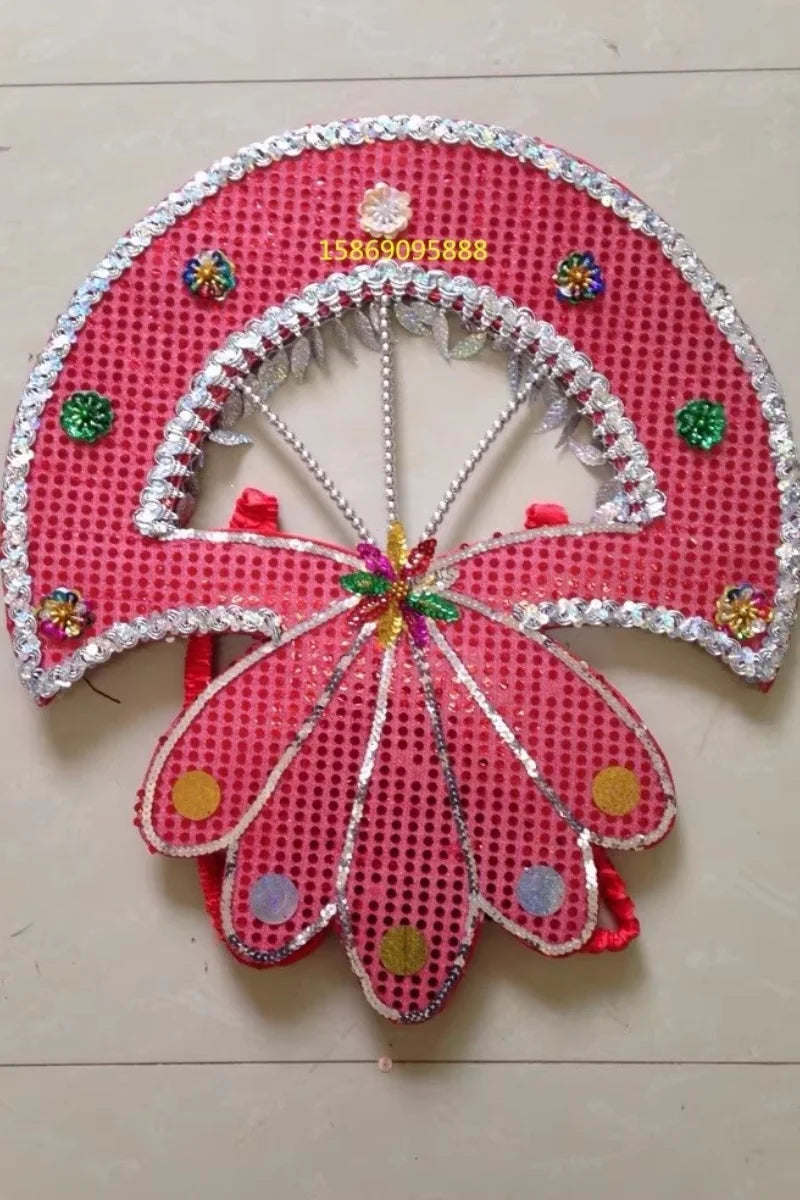 Sequined Butterfly-Style Costume Backpiece with Draped Chain