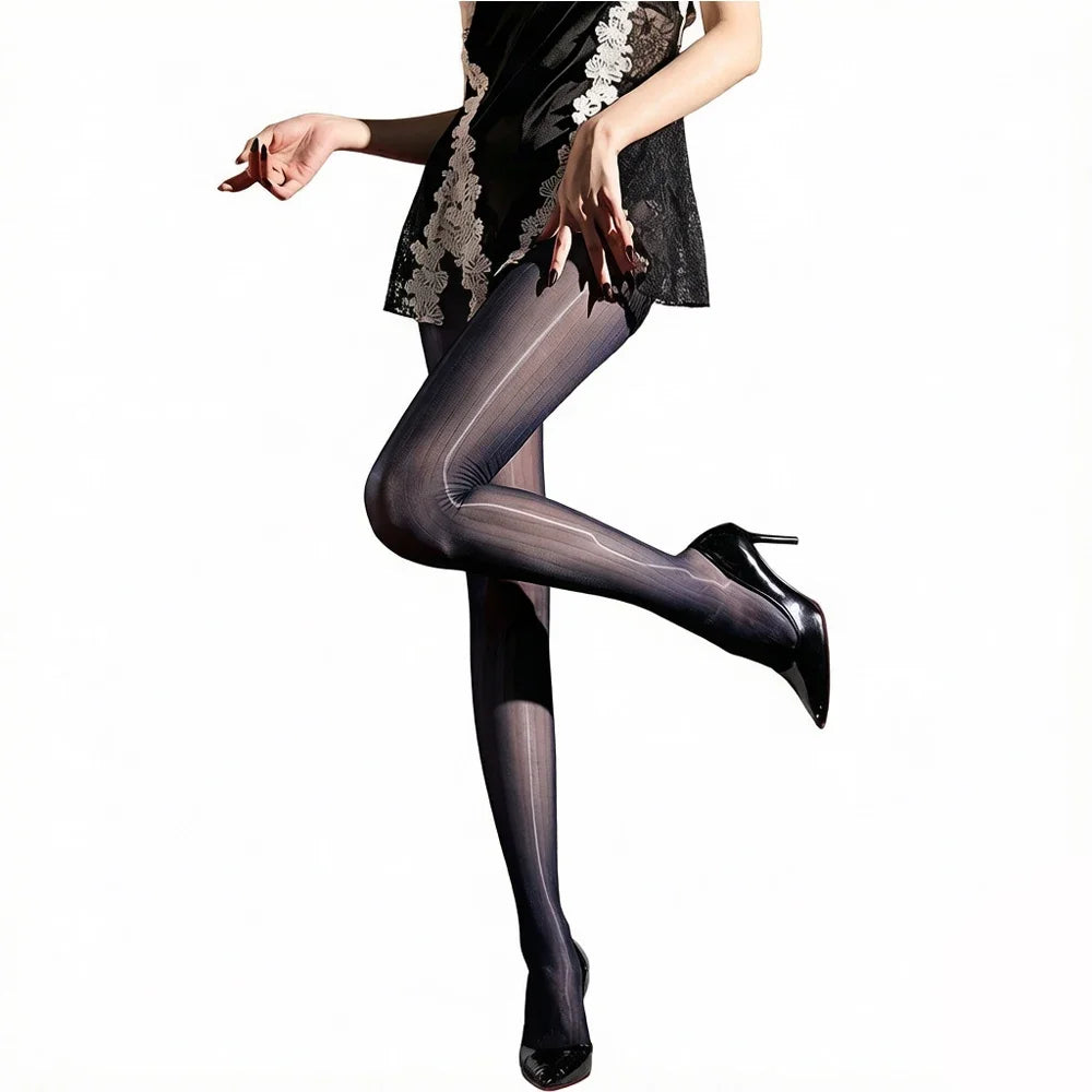 Fashion Women Stripe 3D Thin Oil Shiny Glossy Pantyhose 360 Seamless Stocking Elastic Tights Shaping Party Maid Stockings