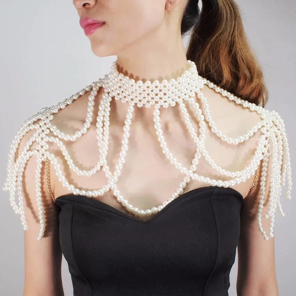 Imitation Pearl Shoulder Chain Shawl