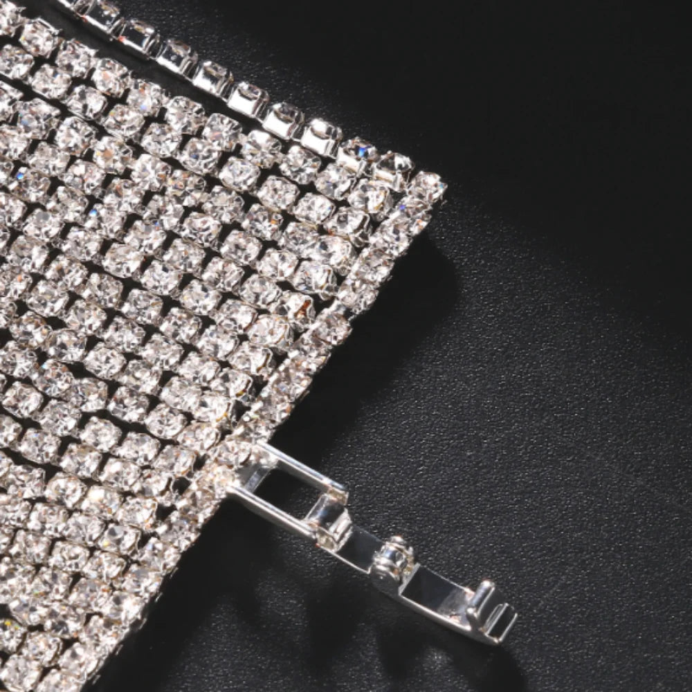 Oversized Multilayer Crystal Rhinestone Wide Cuff Bracelet Drag Queen Stage Jewelry