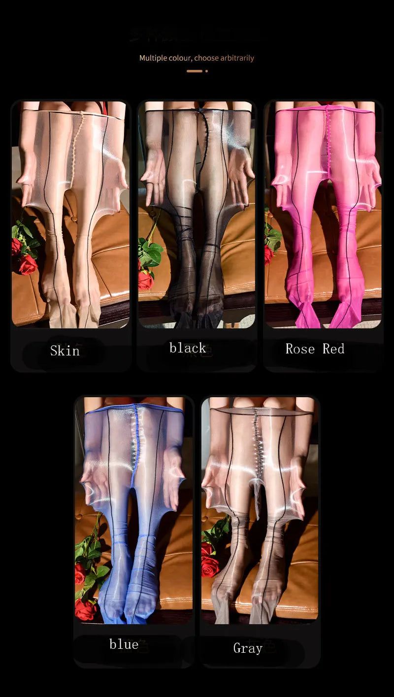 1D Ultra-Thin Oil Glossy Hollow-Out Sheer Shaping Pantyhose Shiny Tights