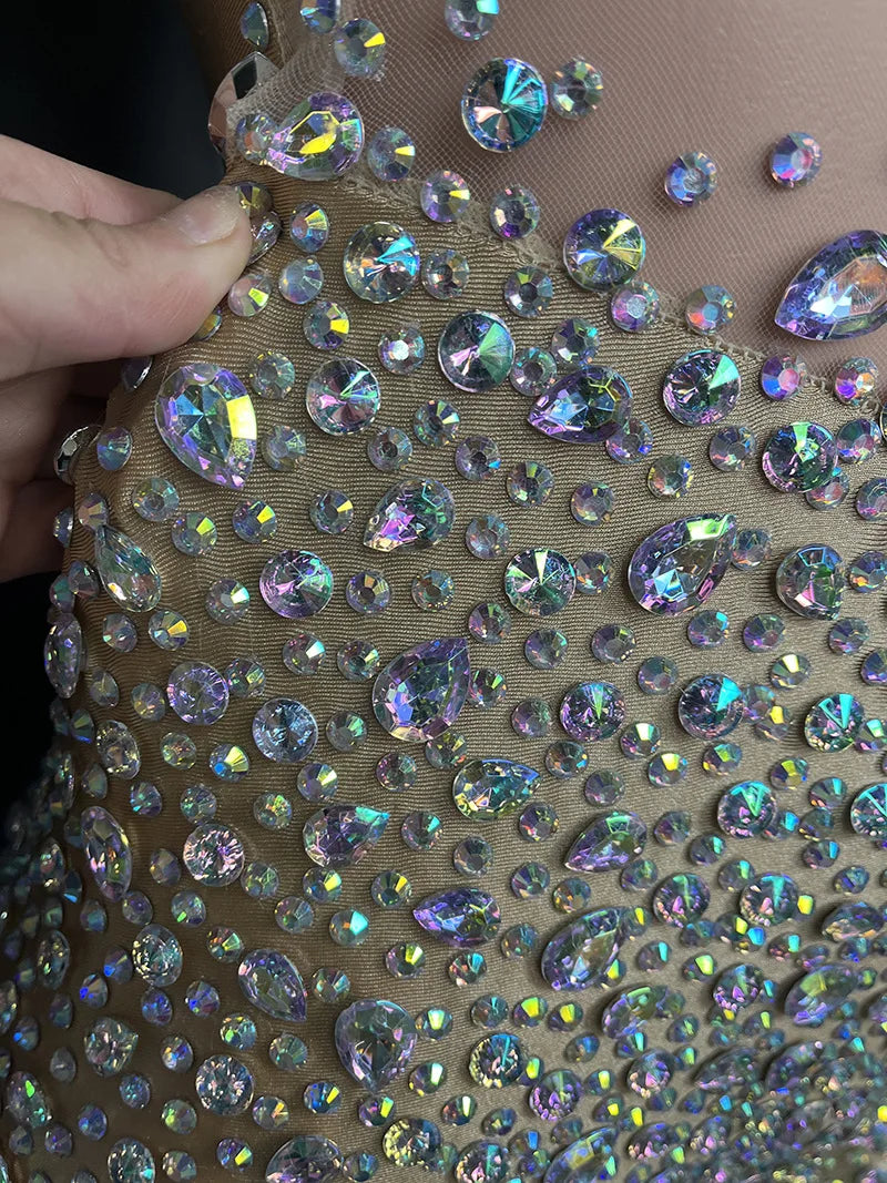 Women's Rhinestone Mesh Jumpsuit | Sheer Party & Stage Outfit