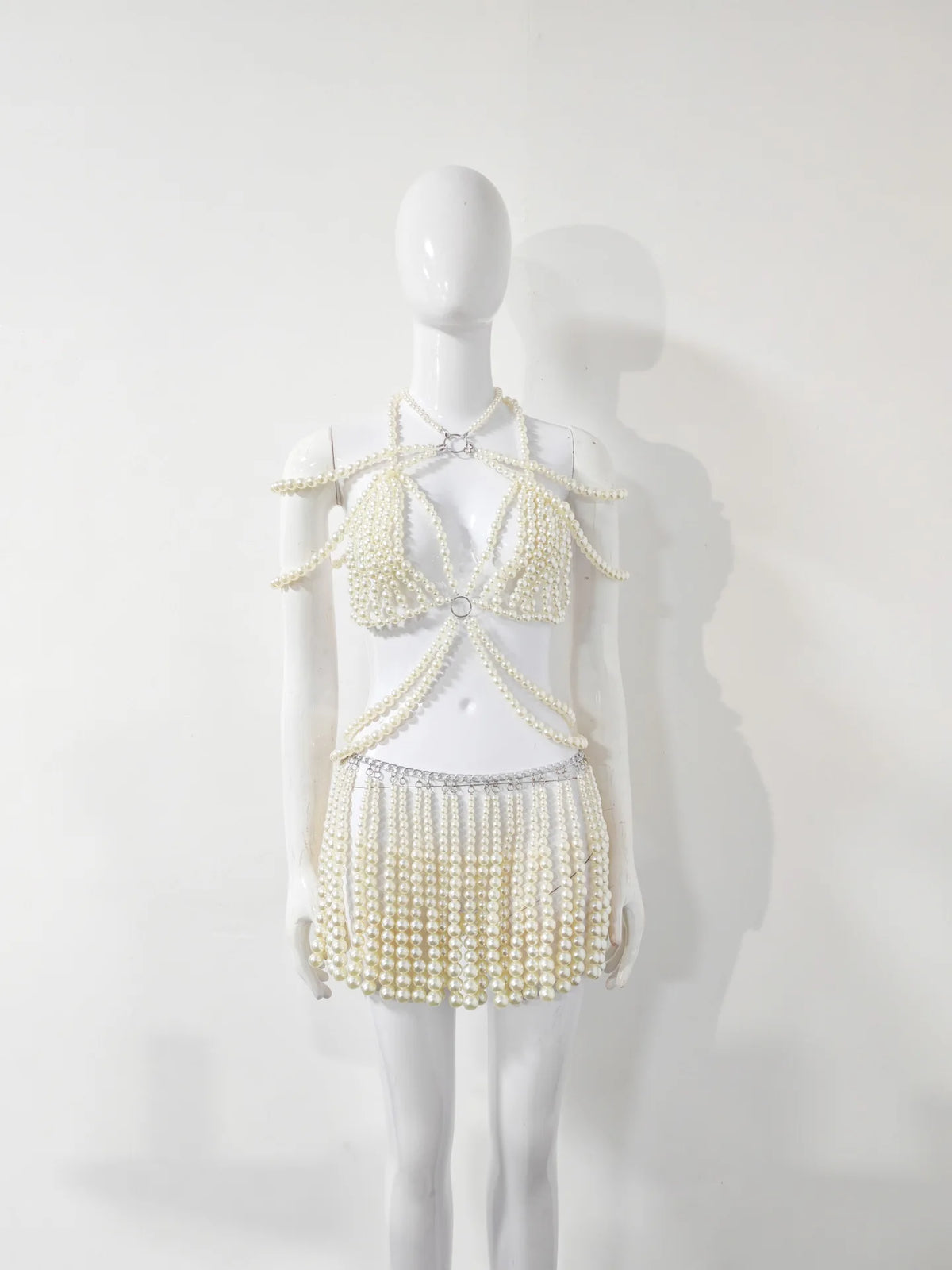 Pearl-Look Shoulder Bra & Chain Skirt Jewelry