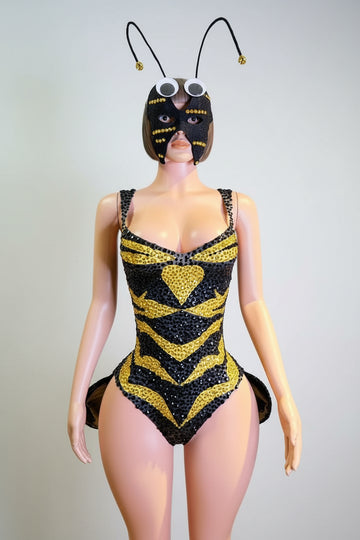 Prismatic Crystal Cutout High-Cut Bodysuit Sparkly Geometric Rhinestone Stage Costume