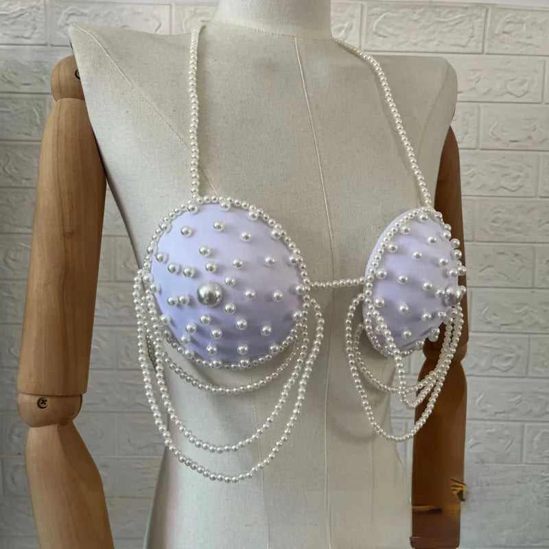 Hand-Beaded Pearl-Look Bra Body Chain