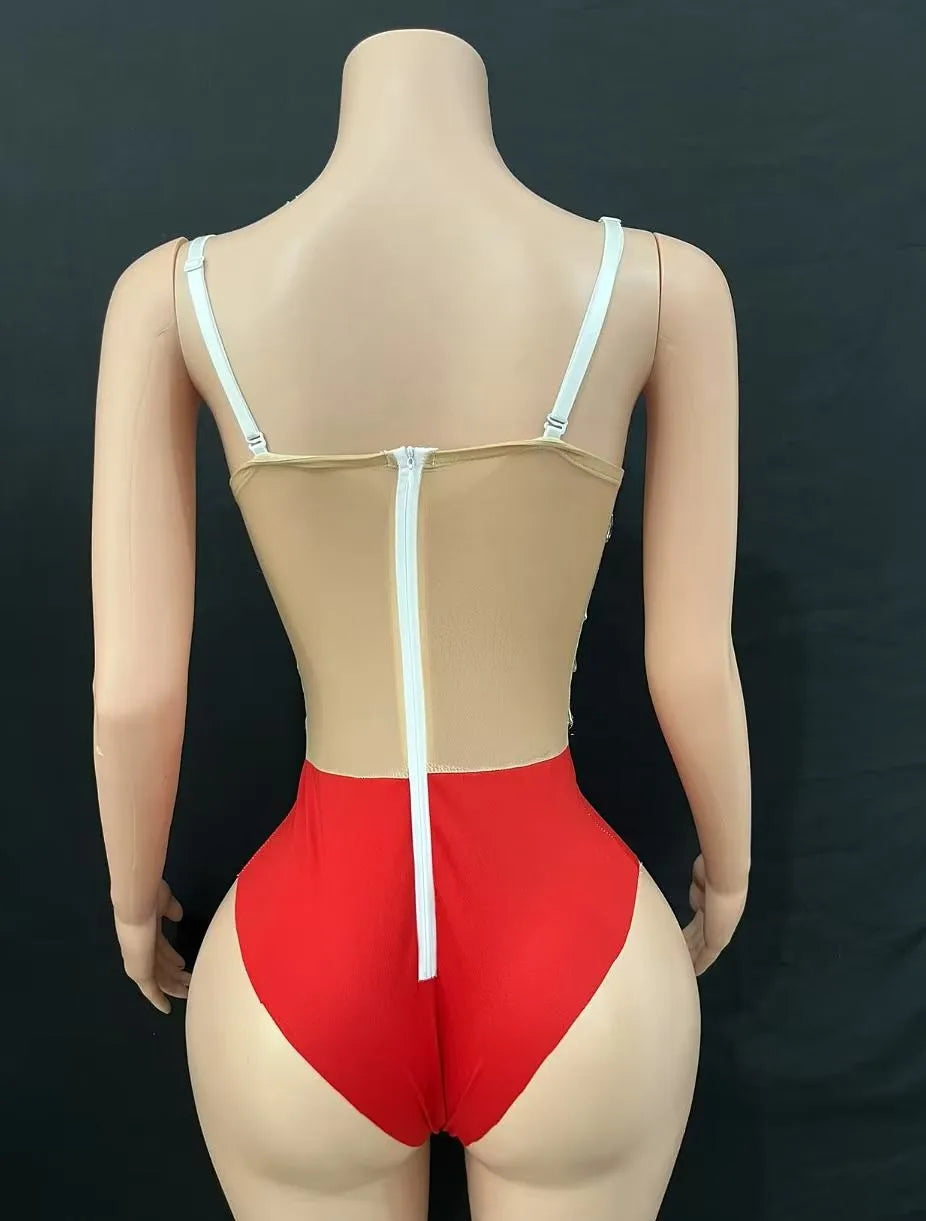 Multi-Colored Triangle Halter Bodysuit & Stage Performance Dancewear