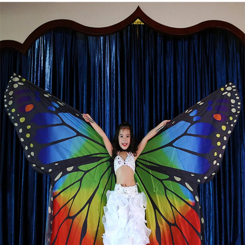 Vibrant Butterfly Belly Dance Wings with Telescopic Sticks Set