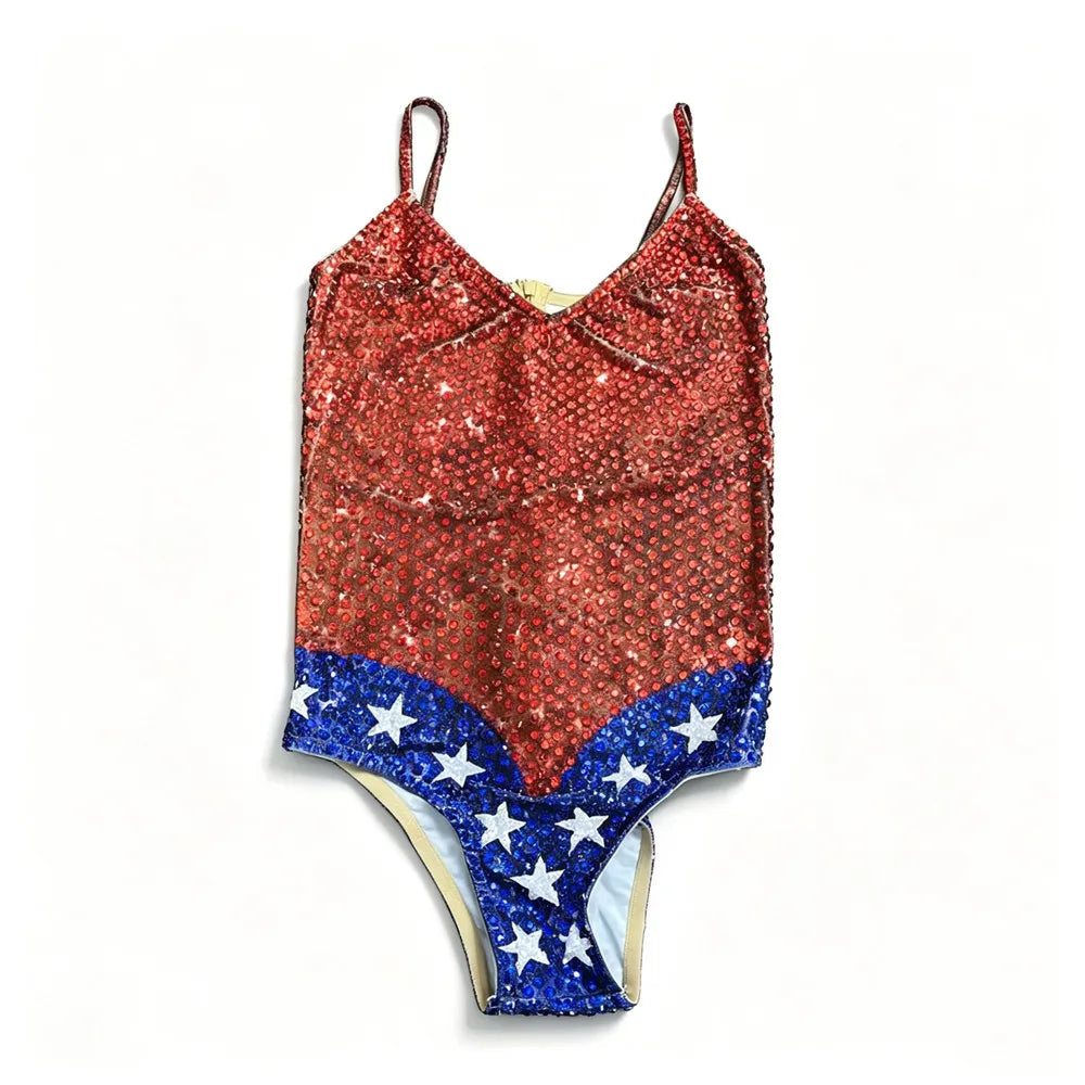 Nightclub Bar Stage Crystal Bodysuit Sparkly Red Blue Rhinestones Sleeveless Leotard Women Singer Dancer Sexy Show Stage Costume