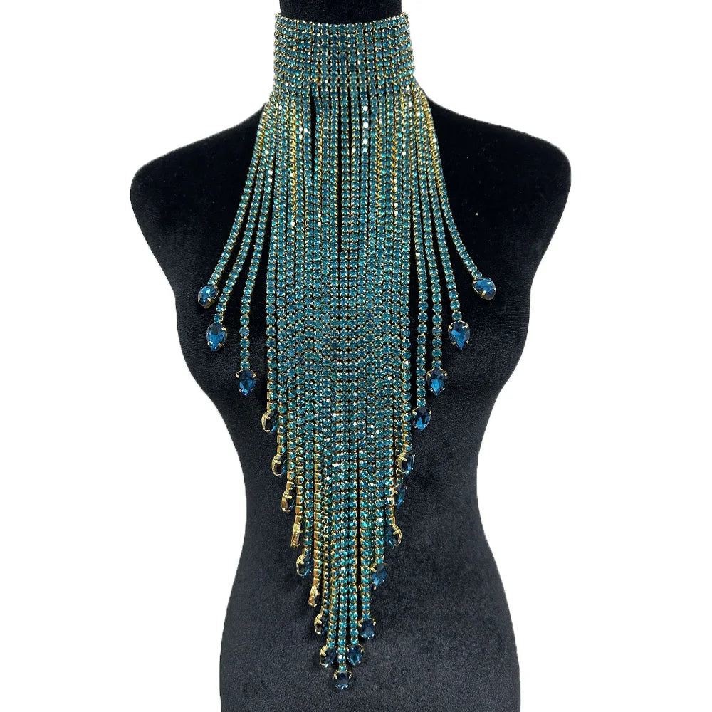 Long Tassel Rhinestone Chain Necklace