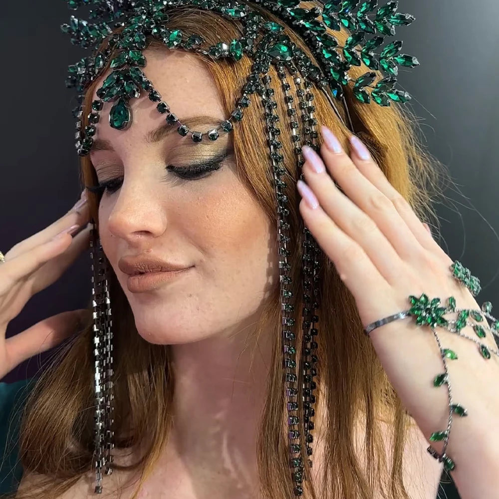 Green Rhinestone Halo Crown Headband