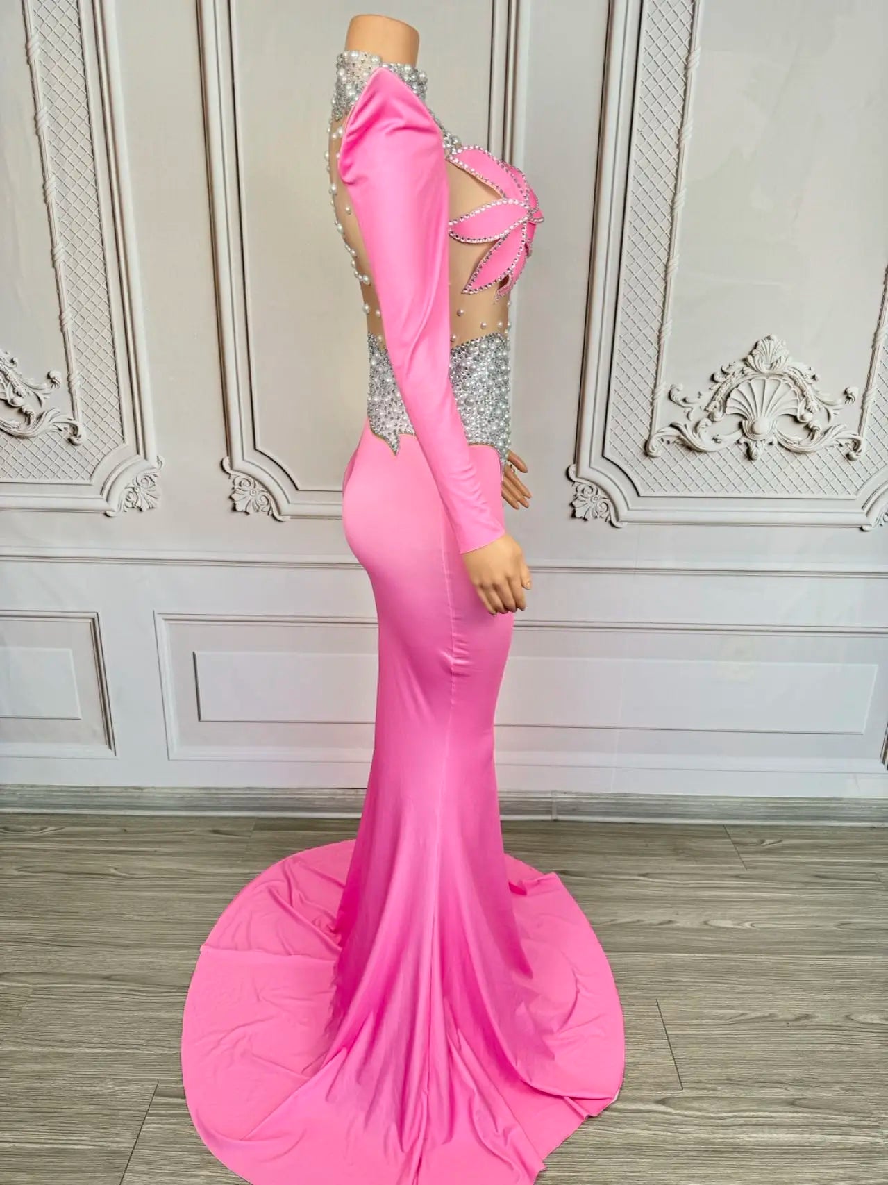 Rhinestone Floral Embroidered Mermaid Gala Gown & Trailing Evening Dress