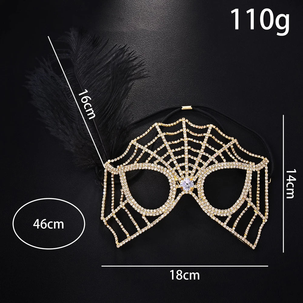 Black Feather Rhinestone Face Veil