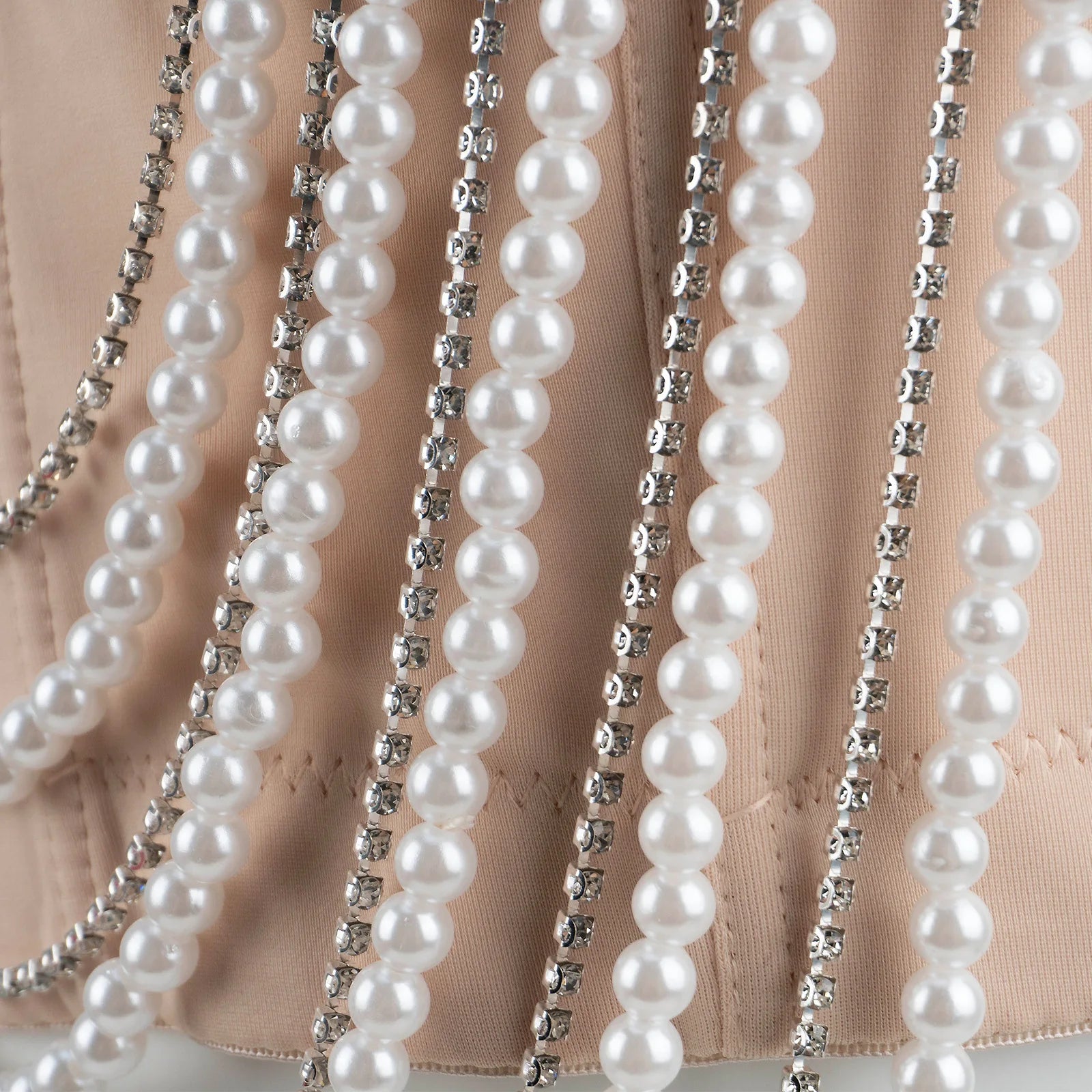 Pearl & Diamond Embroidery Chain Bustier Corset Crop Top Stage Party Bralette