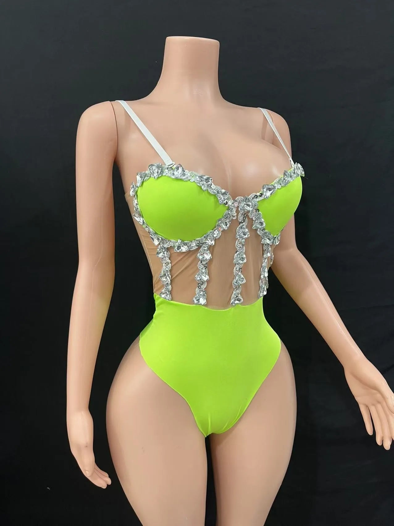 Multi-Colored Triangle Halter Bodysuit & Stage Performance Dancewear