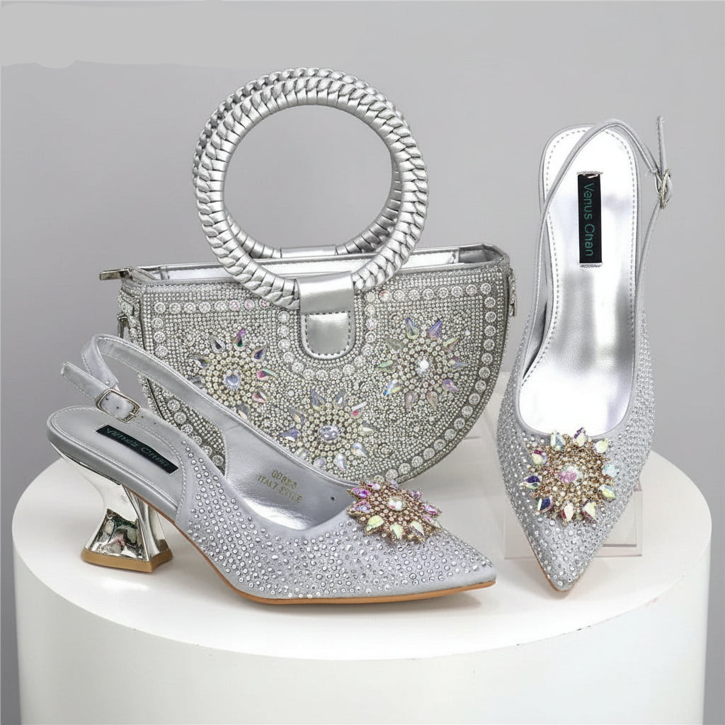 Italian Design Evening Bag Paired with Handmade Petal Shoes