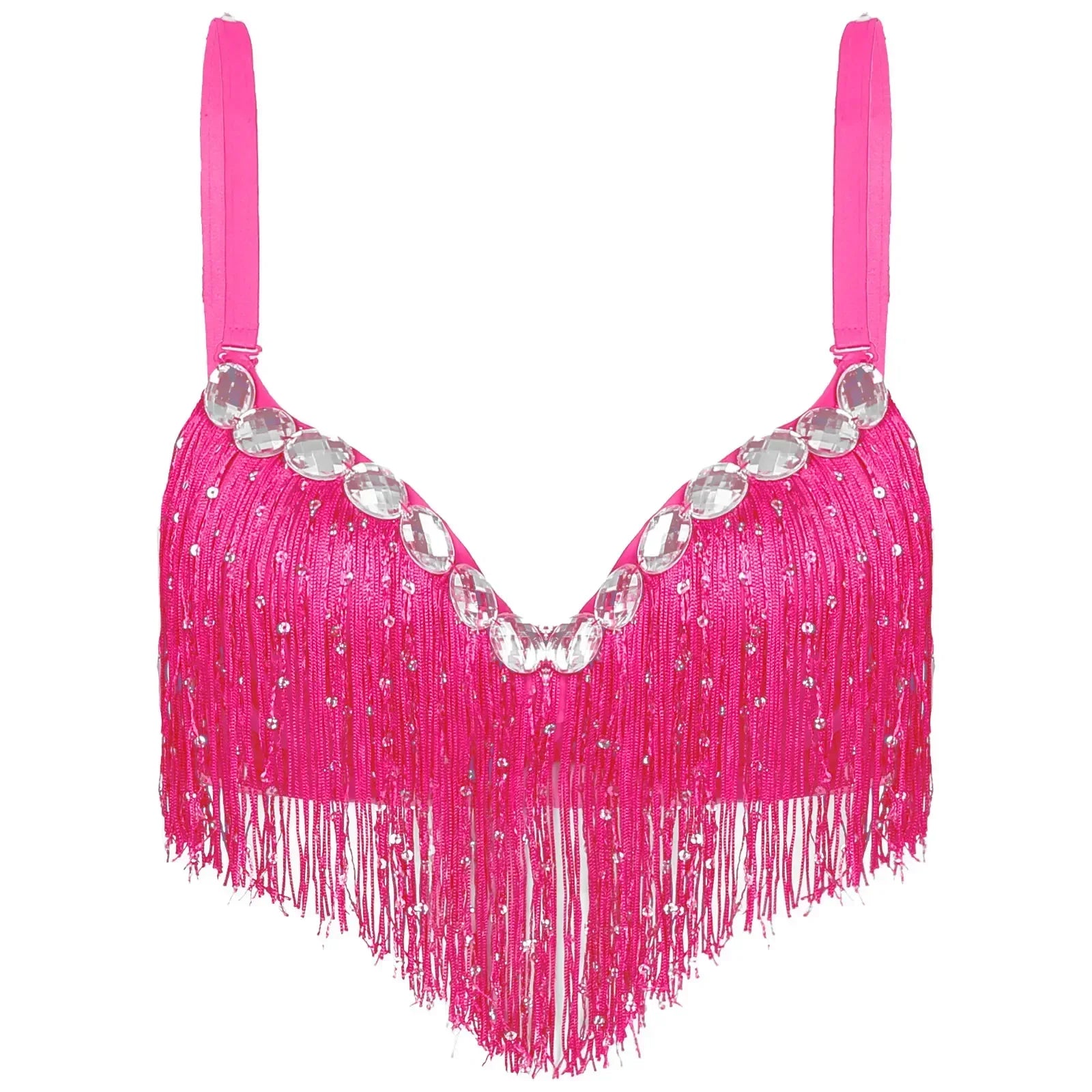 The Stardust Oasis Sirena – Sequined Tassel & Rhinestone Push-Up Belly Dance Bra Top