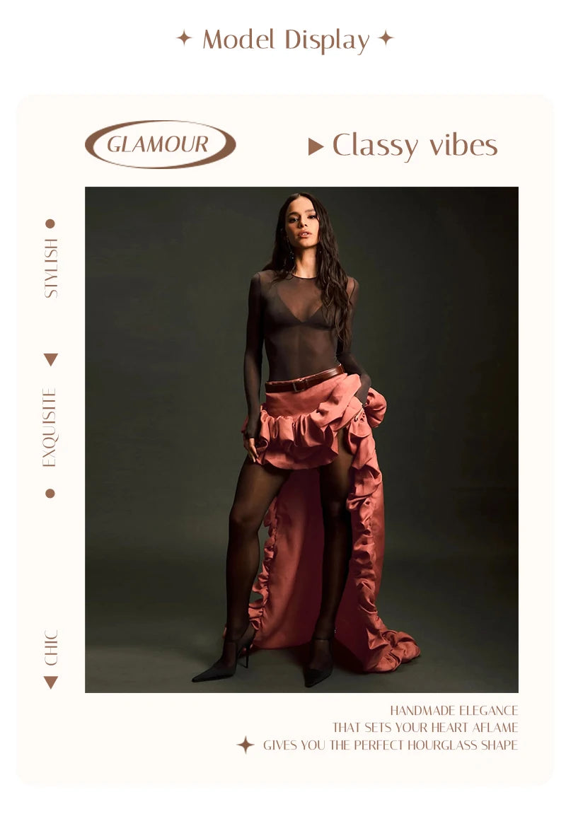 High-Waist High-Low Ruffle Skirt