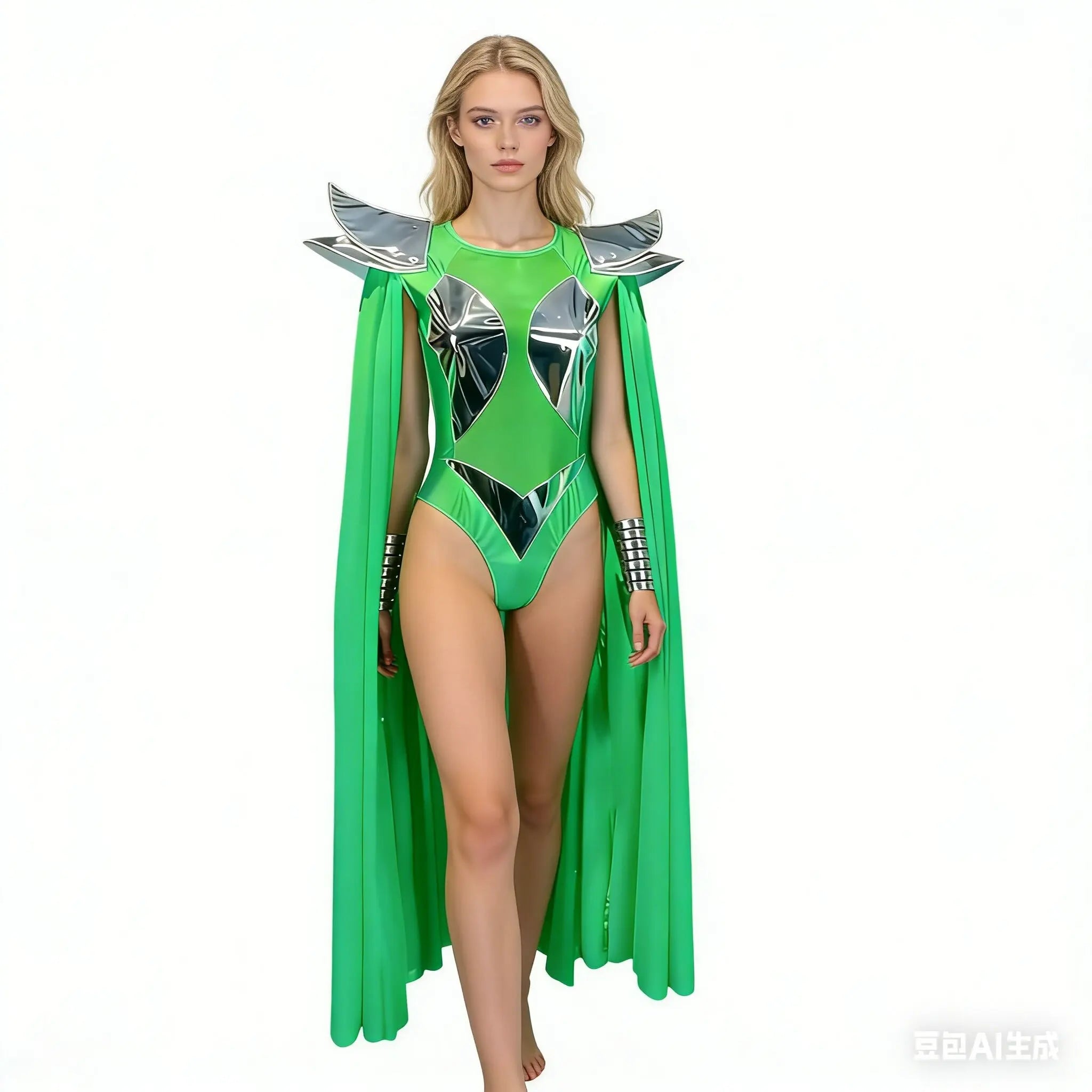 Futuristic Wing Shoulder Bodysuit & Trailing Cape Dance Performance Costume Set